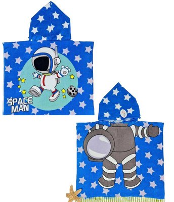 Дитячий пляжний рушник, пончо з капюшоном, з мікрофібри, 120х60см, космонавт 060320243 фото
