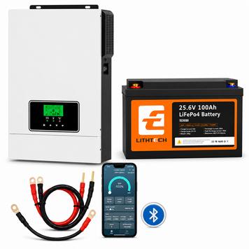 Комплект резервного живлення Daxtromn 3000Вт + Lithtech TE24100 LiFePO₄ 24V 100Ah 2560Wh Bluetooth, UPS, MPPT 80A, чиста синусоїда, кабелі у подарунок 2207262 фото