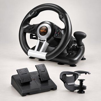 Ігрове кермо PXN V3 Pro з педалями для ПК, PS3, PS4, Xbox One, Xbox Series X|S і Nintendo Switch, поворот 180&deg;, подвійна вібрація, чорне 2809264 фото