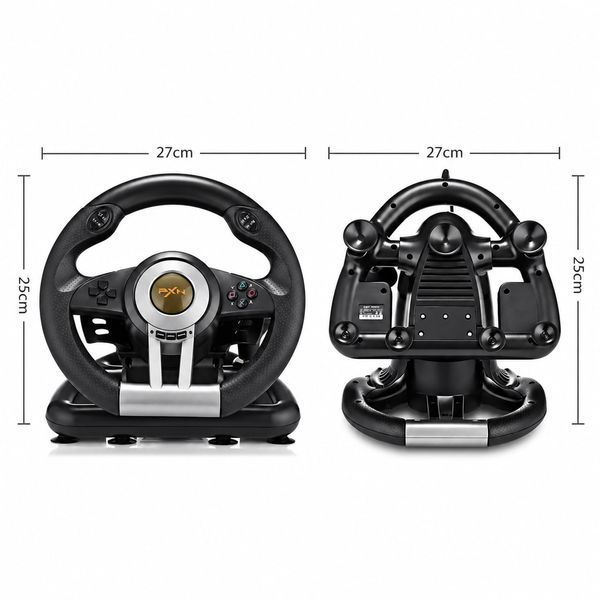 Ігрове кермо PXN V3 Pro з педалями для ПК, PS3, PS4, Xbox One, Xbox Series X|S і Nintendo Switch, поворот 180&deg;, подвійна вібрація, чорне 2809264 фото
