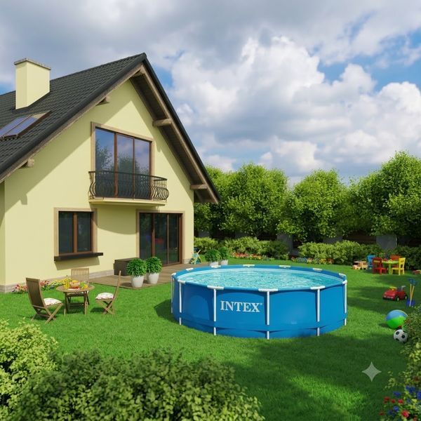 Каркасный бассейн Intex 366&times;76 см. Metal Frame Pool, круглый бассейн для дачи и двора, семейный бассейн 6503 л 1926064 фото