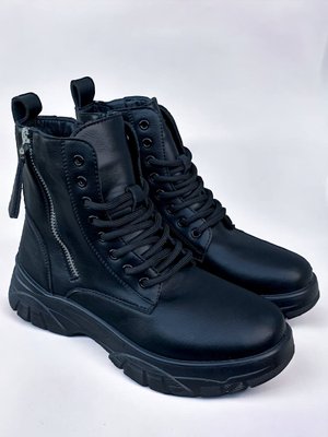 Жіночі, зимові черевики на хутрі (чорні), високі повсякденні теплі черевики на шнурках та із замком, 36-41 р. 3101202410 фото