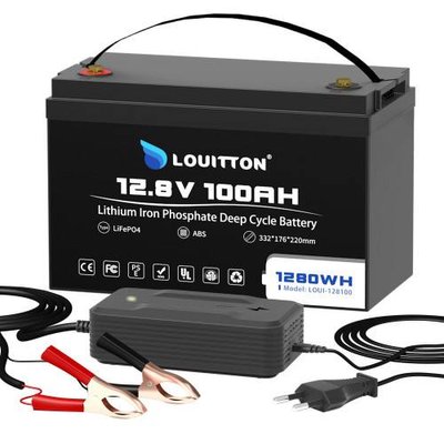 Акумулятор Louitton LiFePO4 12V/100AH ​​(1280W*h) літій-залізо-фосфатний акумулятор для ДБЖ (UPS) 1209242 фото