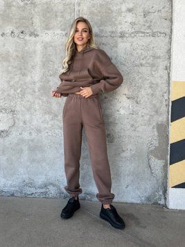 Жіночий спортивний костюм, худі та джоггери, двонитка, на флісі, коричневий, L 2210247 фото