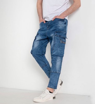 Чоловічі якісні джинси з кишенями "карго", стрейч, повсякденні вільні в синьому кольорі, 28-36 11042420 фото
