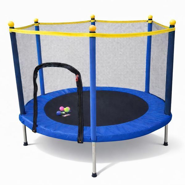 Детский батут Fitonix 140 см SafeJump с защитной сеткой и 6 ножками, синий, усиленный батут для детей 0503263 фото
