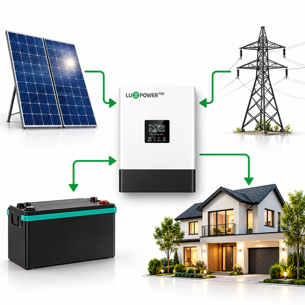 Комплект резервного живлення LUXPOWER GETA 3,6 кВт 24В + 2&times; LiFePO4 Kepworth 12,8В 100А&middot;год, 2,56 кВт&middot;год, Bluetooth, MPPT, Wi-Fi, підмішування, чиста синусоїда, ДБЖ (UPS) 1410262 фото