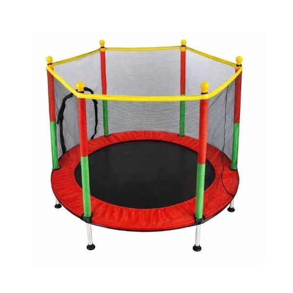 Детский батут Fitonix 140 см SafeJump с защитной сеткой и 6 ножками, красный, усиленный батут для детей 0503265 фото