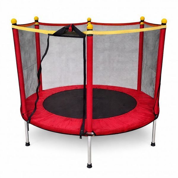 Детский батут Fitonix 140 см SafeJump с защитной сеткой и 6 ножками, красный, усиленный батут для детей 0503265 фото