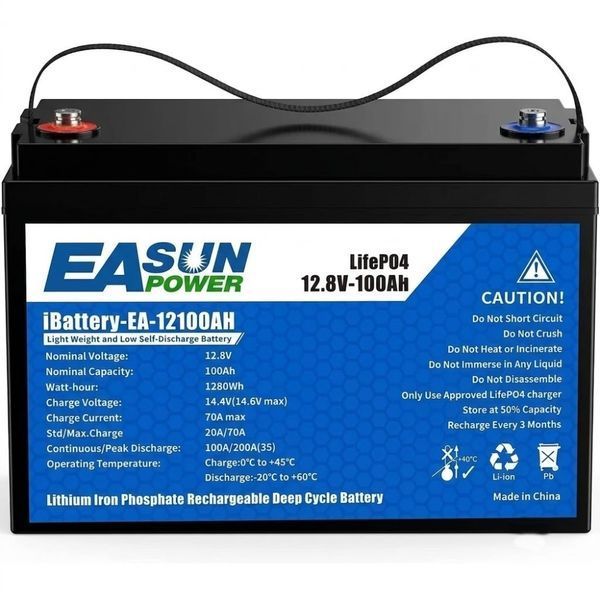 Аккумулятор LiFePO4 EASUN POWER 12.8V 100Ah 1280Wh с BMS для инвертора, ИБП и резервного питания 1008263 фото