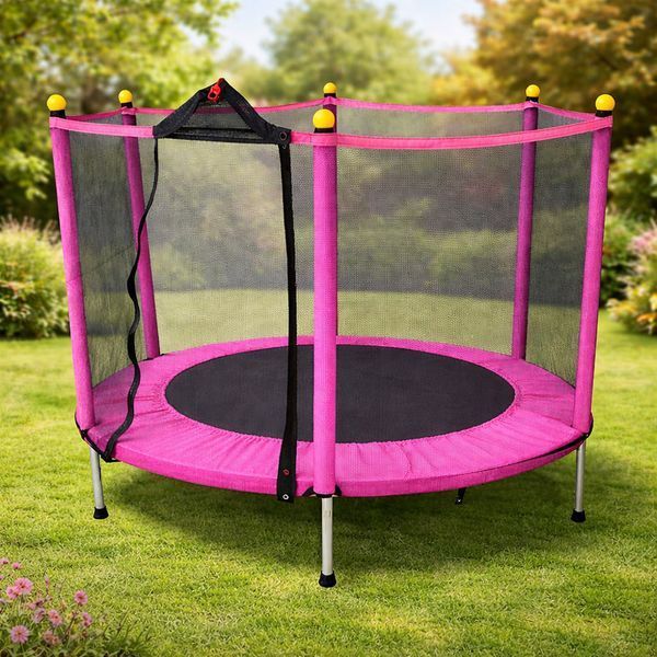 Детский батут Fitonix 140 см SafeJump с защитной сеткой и 6 ножками, розовый, усиленный батут для детей 05032635 фото