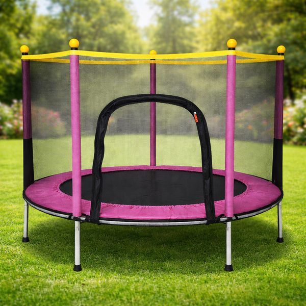 Детский батут Fitonix 140 см SafeJump с защитной сеткой и 6 ножками, розовый, усиленный батут для детей 05032635 фото
