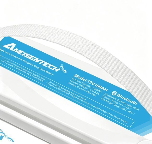 Акумулятор LiFePO4 Ameisentech A121BT 12,8 В 100 А&middot;год 1280 Вт&middot;год, Bluetooth, BMS 100 А, для інвертора та ДБЖ 1910261 фото