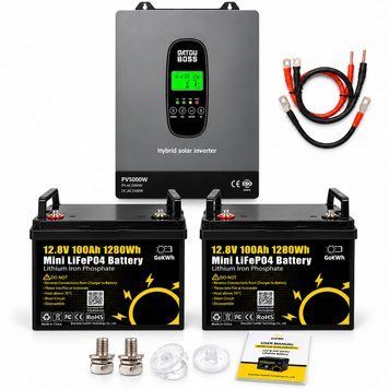 Комплект резервного живлення DATOUBOSS 3,3 кВт 24В + 2&times; LiFePO₄ GoKWh Mini 100Ah &mdash; 2,56 кВт&middot;год + силові кабелі в подарунок 1108262 фото