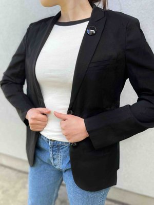 Жіночий стильний піджак, жакет із брошкою та відкладним коміром, приталений в різних кольорах, 40-50 2304246 фото