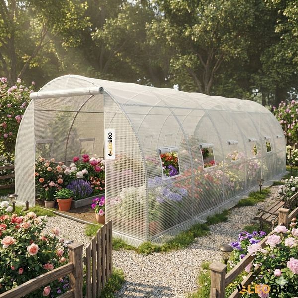 Теплица садовая парник 18м&sup2; (3х6м) белый, армированная пленка с УФ-фильтром, оцинкованный каркас 19мм, 12 окон, большая теплица для дачи, огорода, рассады и овощей 0105265 фото