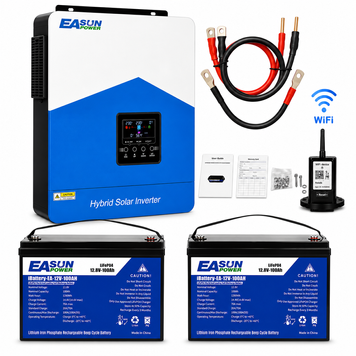 Комплект резервного живлення EASUN POWER 3.2 кВт 24В + 2&times; LiFePO4 100Ah 2.56 кВт&middot;год, Wi-Fi, MPPT, для дому та квартири 1108264 фото