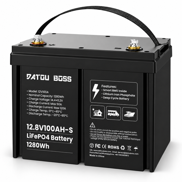 LiFePO4 акумулятор DATOUBOSS 12,8В 100Ah 1,28 кВт&middot;год, BMS 100A, для інвертора, ДБЖ та сонячних систем 2405261 фото