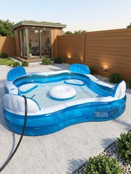 Надувной семейный бассейн Intex Swim Center 56475 229&times;229&times;66 см, 990 л &mdash; квадратный бассейн с сиденьями 0307261 фото