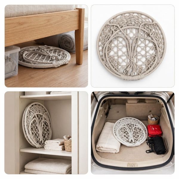 Підвісне крісло-гойдалка Boho XL 80 см макраме до 150 кг, плетене підвісне крісло кокон для дому, саду, балкона, тераси, дачі, бежеве / кремове / Grey 230426123 фото