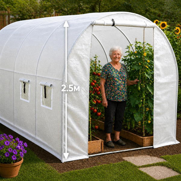 Теплица Garden 10 м&sup2; (2,5&times;4 м) белая, усиленная, парник с окнами (8 шт.), армированная плёнка 3 слоя, для дачи и огорода 404262 фото
