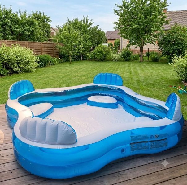 Надувной семейный бассейн Intex Swim Center 56475 229&times;229&times;66 см, 990 л &mdash; квадратный бассейн с сиденьями 0307261 фото