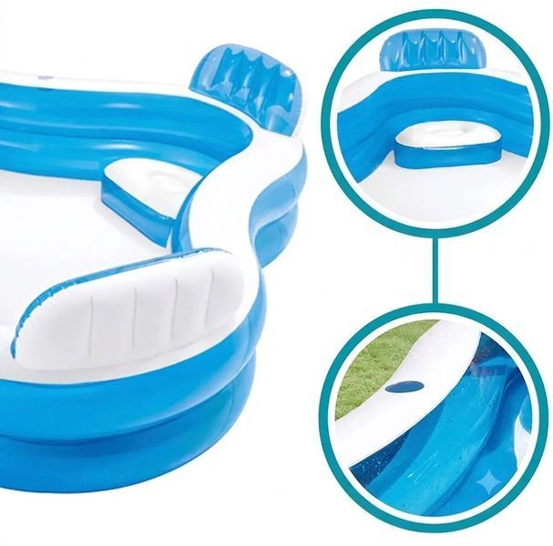 Надувной семейный бассейн Intex Swim Center 56475 229&times;229&times;66 см, 990 л &mdash; квадратный бассейн с сиденьями 0307261 фото