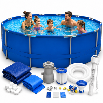 Каркасний басейн Avenli Premium 305&times;76 см, комплект 17в1 з насосом, тентом, підстилкою та термометром, круглий сімейний басейн 09042611 фото