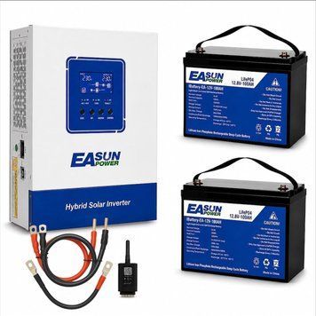 Комплект резервного живлення EASUN POWER 4 кВт 24В + 2 шт LiFePO4 EASUN POWER 12В 100A 2,56 кВт&middot;год, Wi-Fi, MPPT 120A + кабелі в подарунок 2108261 фото
