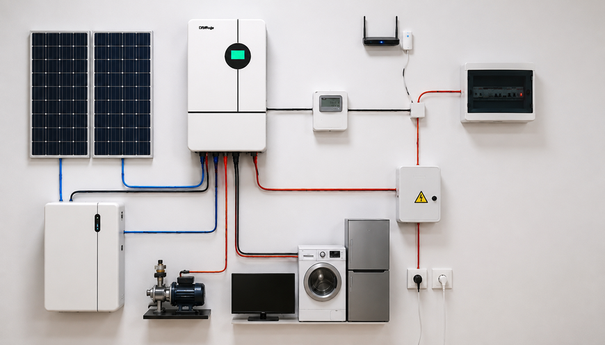 Комплект резервного питания Daxtromn 6.2 кВА + LiFePO₄ аккумулятор DAH Solar 51.2 В 100 А&middot;ч (5.12 кВт&middot;ч), Wi-Fi/Bluetooth, ИБП для дома и квартиры 607261 фото