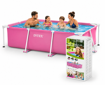 Каркасный бассейн Intex 28266 Pink Rectangular Frame Pool 220&times;150&times;60 см, 1662 л, прямоугольный розовый бассейн для дачи, двора и детей 706261 фото