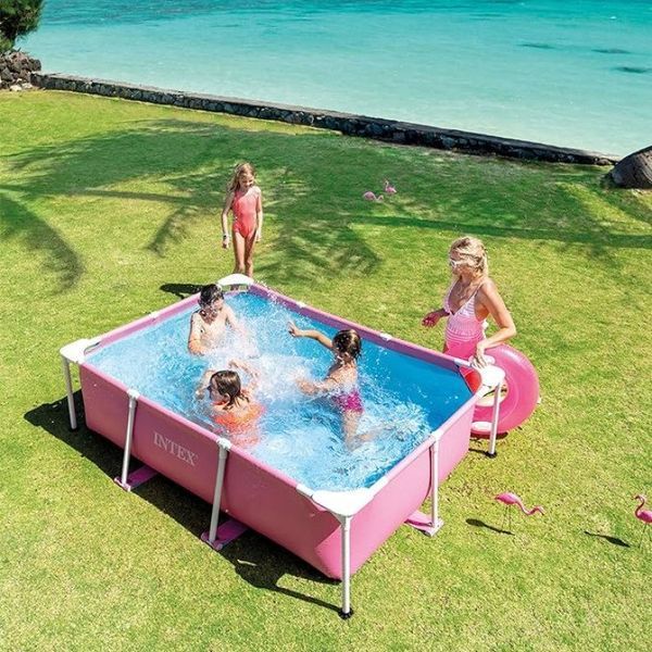 Каркасный бассейн Intex 28266 Pink Rectangular Frame Pool 220&times;150&times;60 см, 1662 л, прямоугольный розовый бассейн для дачи, двора и детей 706261 фото