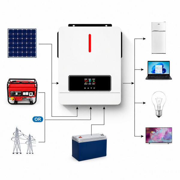 Гібридний сонячний інвертор Daxtromn AGH-6.2KW-PRO 6200Вт 48В MPPT 120A, чиста синусоїда, для LiFePO4 акумуляторів та сонячних панеле 1606263 фото