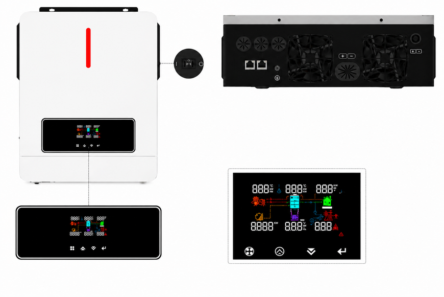 Гібридний сонячний інвертор Daxtromn AGH-6.2KW-PRO 6200Вт 48В MPPT 120A, чиста синусоїда, для LiFePO4 акумуляторів та сонячних панеле 1606263 фото