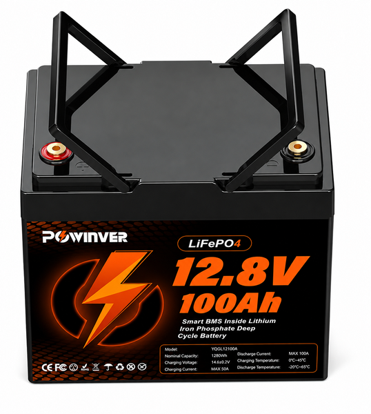 Акумулятор Powinver 12.8V 100Ah, BMS 100A, LiFePO4 для інвертора, сонячної електростанції, UPS (ДБЖ) та резервного живлення 2408261 фото