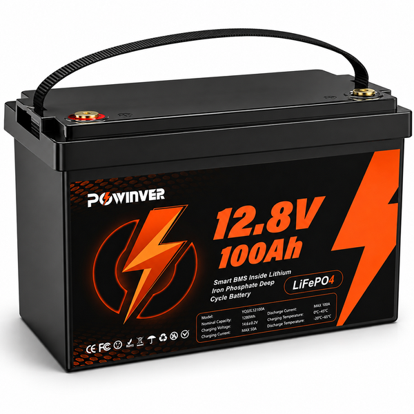Акумулятор Powinver 12.8V 100Ah, BMS 100A, LiFePO4 для інвертора, сонячної електростанції, UPS (ДБЖ) та резервного живлення 2408261 фото