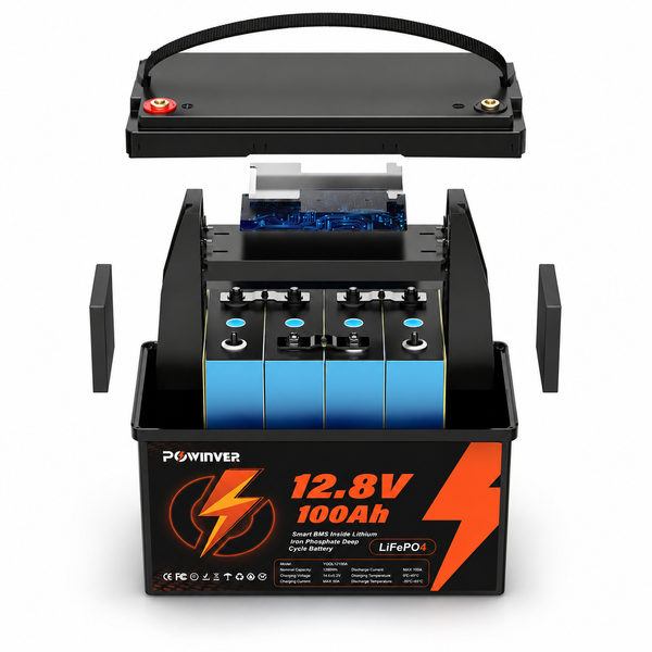 Акумулятор Powinver 12.8V 100Ah, BMS 100A, LiFePO4 для інвертора, сонячної електростанції, UPS (ДБЖ) та резервного живлення 2408261 фото