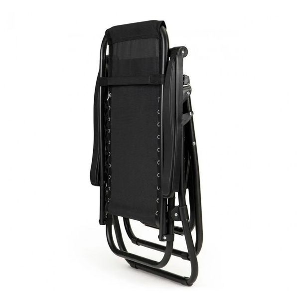 Розкладне крісло-шезлонг Zero Gravity Black з підстаканником до 120 кг, чорне &mdash; складне садове крісло для дачі, саду та відпочинку 1703266 фото