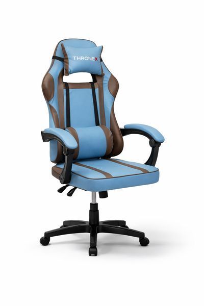 Геймерское и офисное кресло ThroneX Comfort Blue с массажной подушкой и подножкой, до 130 кг, голубовато-коричневое для дома, работы и гейминга 17032617 фото