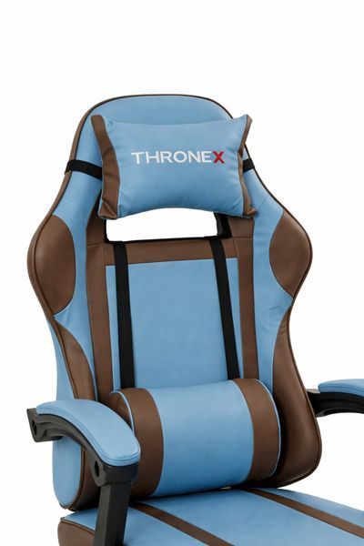 Геймерское и офисное кресло ThroneX Comfort Blue с массажной подушкой и подножкой, до 130 кг, голубовато-коричневое для дома, работы и гейминга 17032617 фото