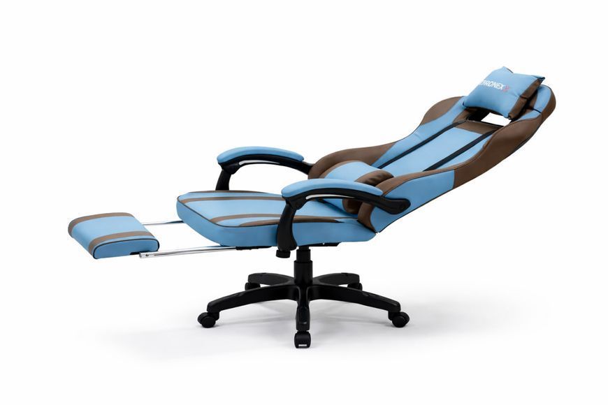 Геймерское и офисное кресло ThroneX Comfort Blue с массажной подушкой и подножкой, до 130 кг, голубовато-коричневое для дома, работы и гейминга 17032617 фото