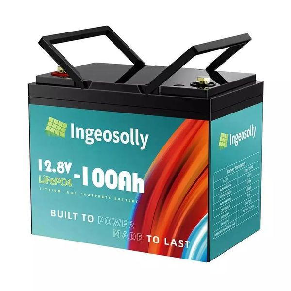 Аккумулятор LiFePo4 Ingeosolly 12V 24V 100Ah 200Ah BMS з модулем BMS та LCD дисплеєм, літій-залізо-фосфатний 2407241 фото