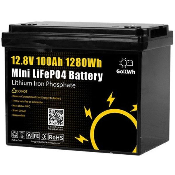 Акумулятор LiFePO4 GoKWh Mini 12.8V 100Ah 1,28 кВт&middot;год з BMS, для інвертора та резервного живлення 3009271 фото