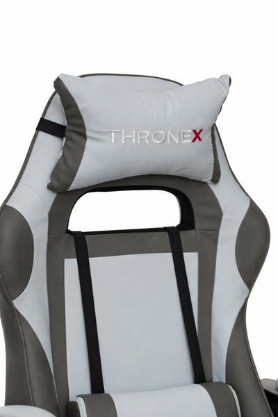 Геймерское кресло ThroneX с подножкой и массажной подушкой, до 130 кг, светло-серое графитовое, для гейминга, работы за ПК и домашнего офиса 17032619 фото