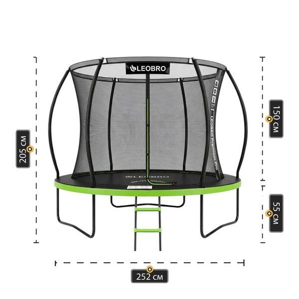 Батут 252 см с внутренней сеткой Premium Pro 8FT GREEN усиленный каркас, лестница, безопасный детский батут для дачи 140428 фото