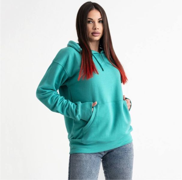 Стильное женское худое с капюшоном, бирюзовый цвет, оверсайз (oversize S-L) 260120242 фото