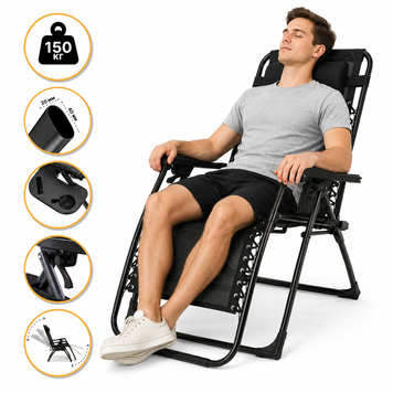 Розкладне крісло-шезлонг Zero Gravity Premium до 150 кг &ndash; садове крісло для відпочинку, кемпінгу, тераси та дачі, різні кольори 1806269 фото