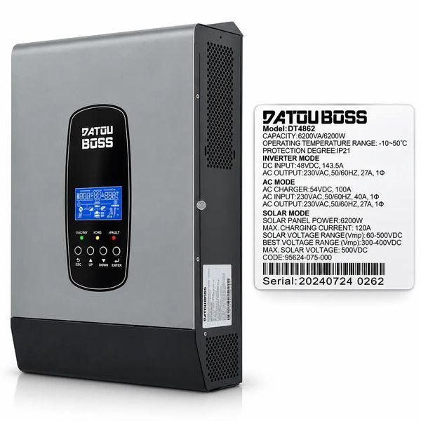 Комплект резервного живлення DATOUBOSS 6,2 кВт 48В Wi‑Fi + акумулятор LiFePO4 Haisic 48В 100Ah 4,8 кВт&middot;год, MPPT 120А, для дому 2509265 фото