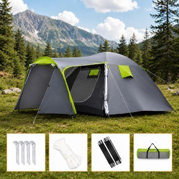 Туристическая палатка Pro Camp Grey 405х215х170 см: большая семейная палатка для кемпинга, 4-местная, водонепроницаемая, с тамбуром 1505263 фото