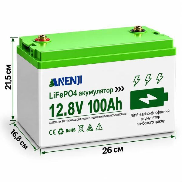 Комплект резервного живлення Anenji 4,2 кВт 24В Wi‑Fi + 2 акумулятори LiFePO4 12,8В 100Ah Bluetooth, 2,56 кВт&middot;год, для дому 2509266 фото